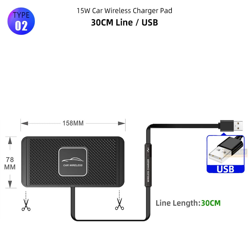 15W Wireless Charger Car Charger Wireless Charging Dock Pad for Iphone15 14 13 12 Promax Samsung S22 S21 Fast Phone Car Chargers