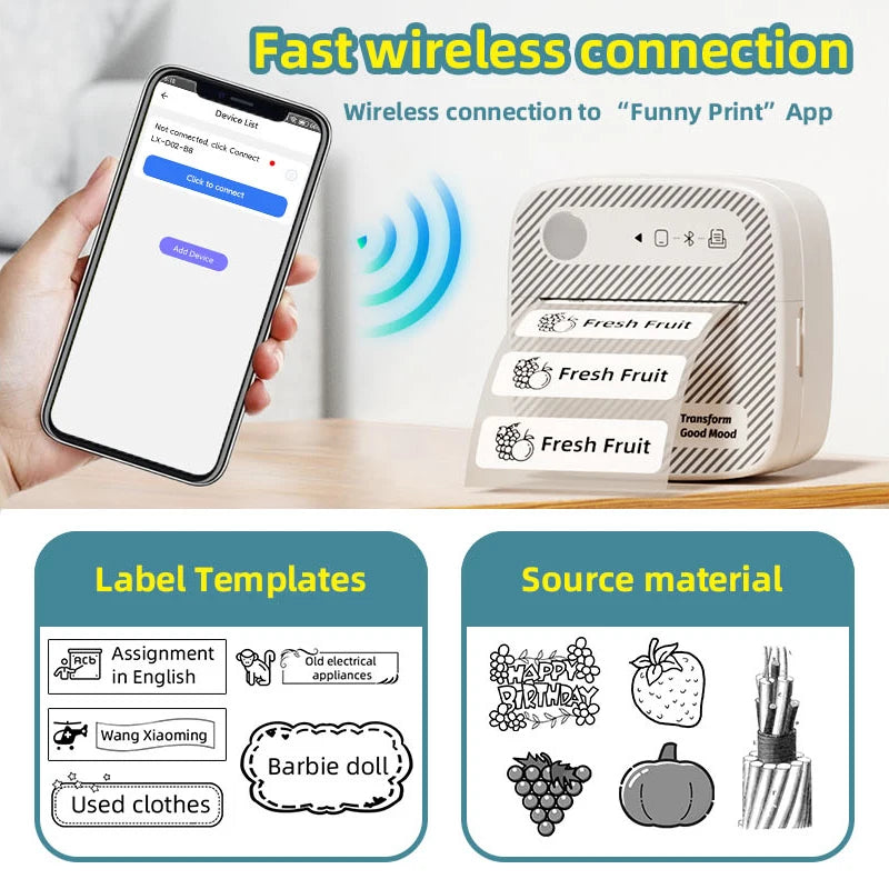 B3 Portable Mini Printers Wireless Bluetooth Inkless Sticker Maker Printer Tag Price Machine for Office School Kitchen