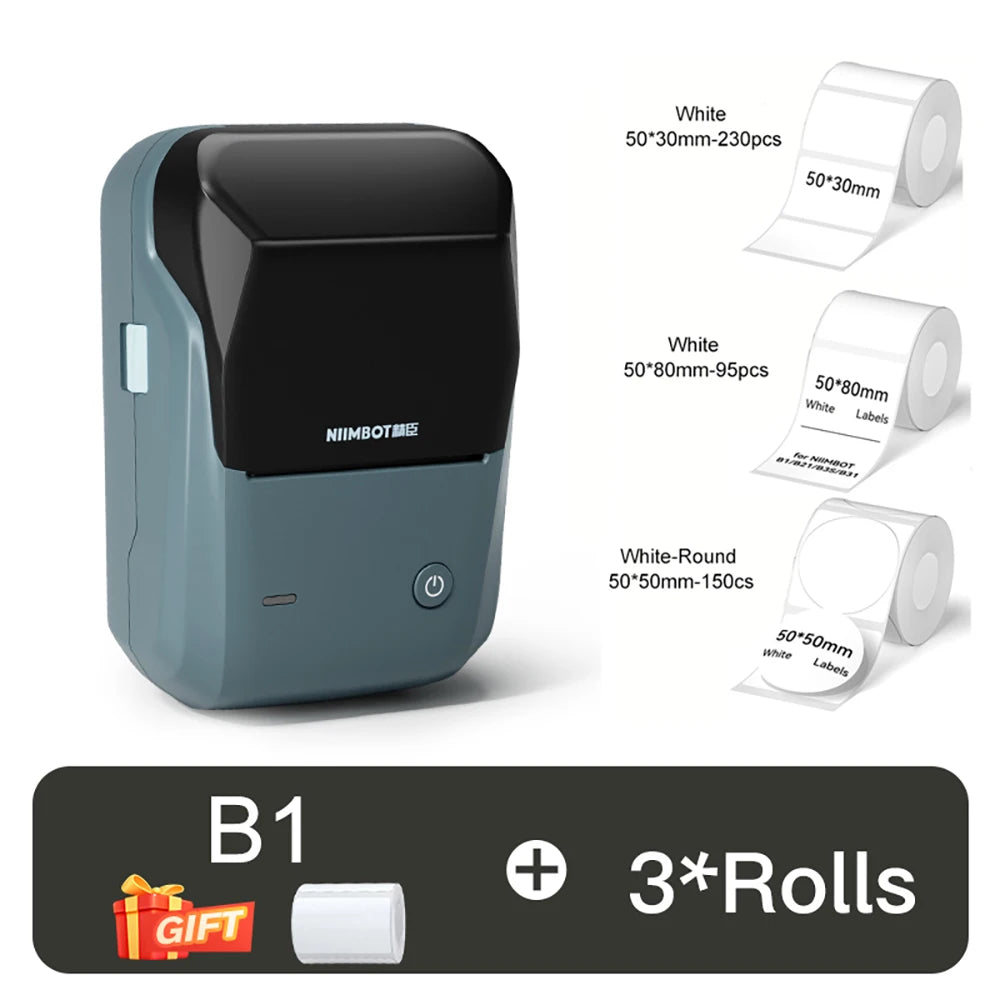 B1 Portable Thermal Printer with Tapes 2 Inch Adhesive Label Printer Mini Bluetooth Sticker Maker Support Smartphones PC