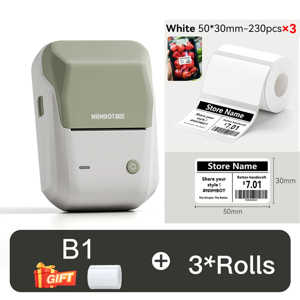 B1 Portable Thermal Printer with Tapes 2 Inch Adhesive Label Printer Mini Bluetooth Sticker Maker Support Smartphones PC