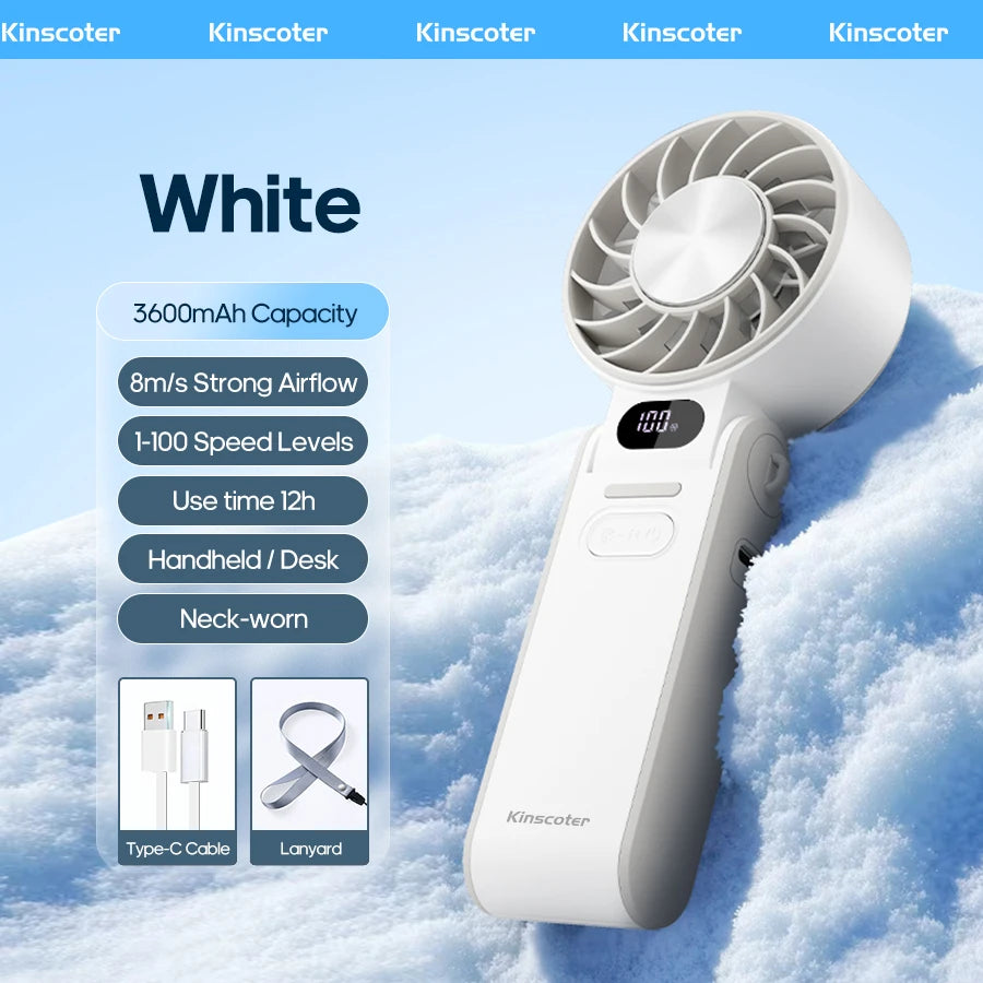 Outdoor Foldable Portable Handheld Fan Mini Cooling Rechargeable 3600Mah 100-Level Free Control High Speed Turbo Fan