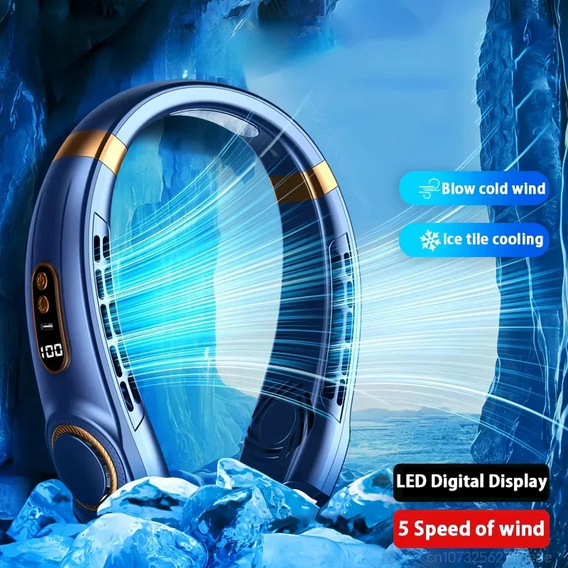 Portable Neck Fan,Hands Free Bladeless Fan with LED 4 Cooling Plate,Personal Fan 4000Mah Battery USB Rechargeable