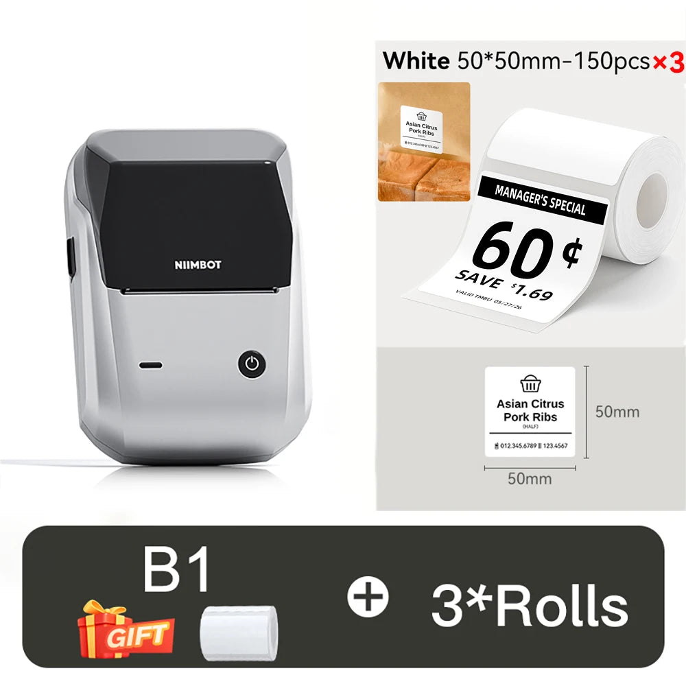 B1 Portable Thermal Printer with Tapes 2 Inch Adhesive Label Printer Mini Bluetooth Sticker Maker Support Smartphones PC