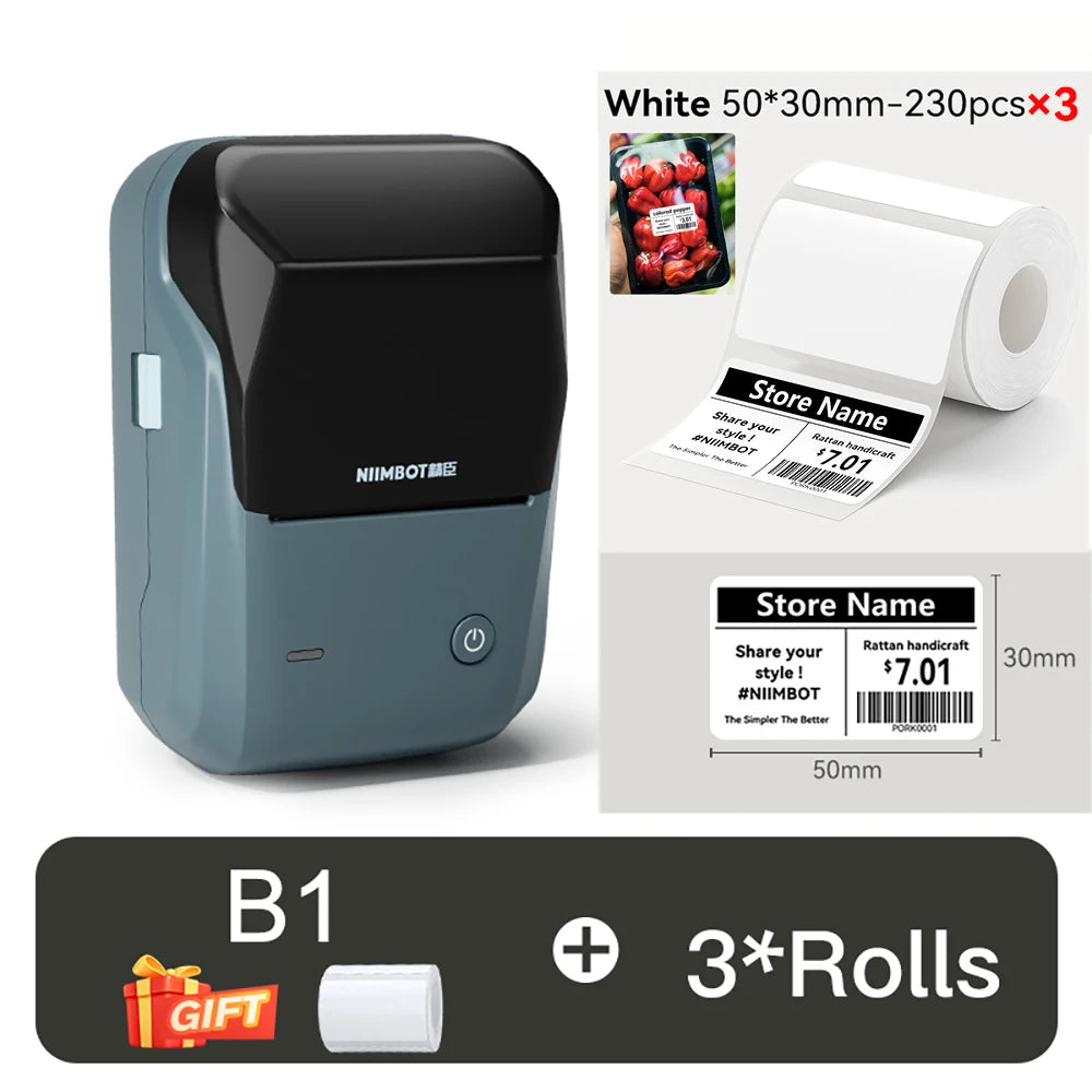 B1 Portable Thermal Printer with Tapes 2 Inch Adhesive Label Printer Mini Bluetooth Sticker Maker Support Smartphones PC