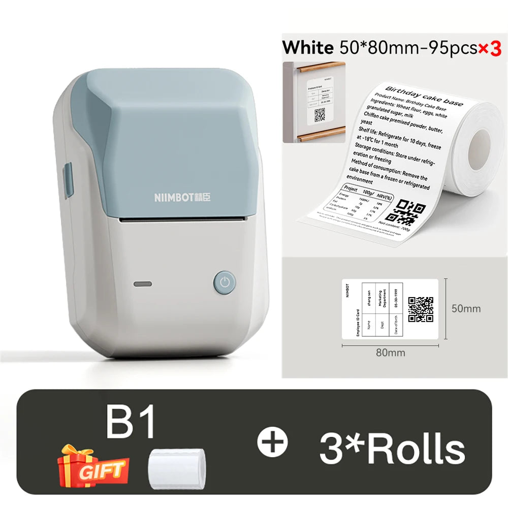 B1 Portable Thermal Printer with Tapes 2 Inch Adhesive Label Printer Mini Bluetooth Sticker Maker Support Smartphones PC