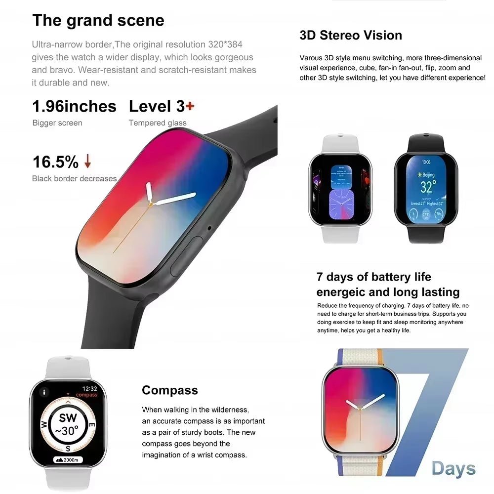 2025 New for Apple Watch 10 Smart Watch 4G Memory Music Video Bluetooth Call Waterproof Smartwatch for Android IOS TWS Earphones