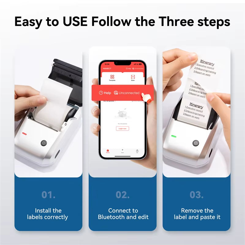 B1 Portable Thermal Printer with Tapes 2 Inch Adhesive Label Printer Mini Bluetooth Sticker Maker Support Smartphones PC