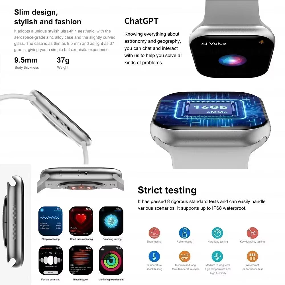 2025 New for Apple Watch 10 Smart Watch 4G Memory Music Video Bluetooth Call Waterproof Smartwatch for Android IOS TWS Earphones