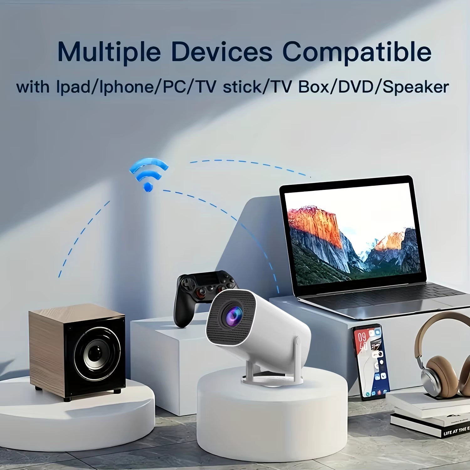 HD Mini Projector, Supports 4K Video, Resolution 1280X720P, Portable Design, with Remote Control, Brings Home Theater Experience