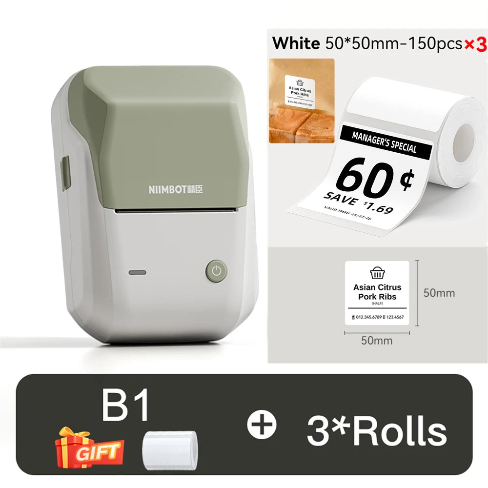 B1 Portable Thermal Printer with Tapes 2 Inch Adhesive Label Printer Mini Bluetooth Sticker Maker Support Smartphones PC