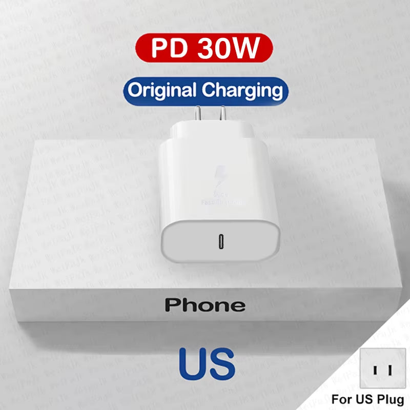 For Apple Original 30W Type C Quick Charger for Iphone 16 15 14 13 12 11 Pro Max Mini X XS XR 8 plus Fast Charging Charge Cable