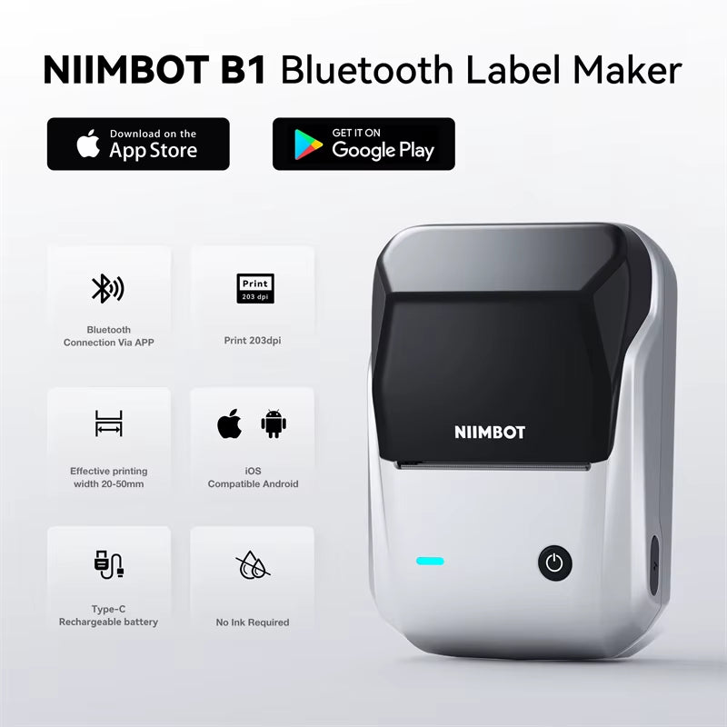 B1 Portable Thermal Printer with Tapes 2 Inch Adhesive Label Printer Mini Bluetooth Sticker Maker Support Smartphones PC