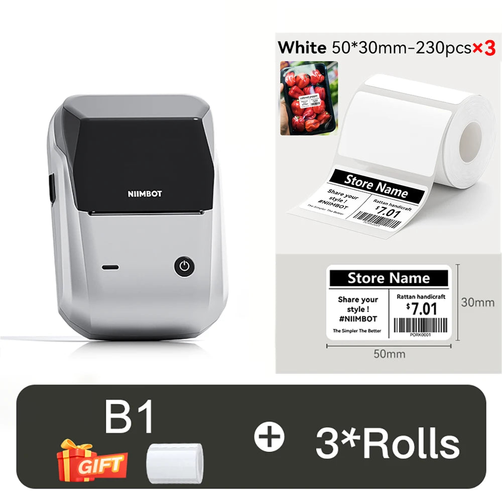 B1 Portable Thermal Printer with Tapes 2 Inch Adhesive Label Printer Mini Bluetooth Sticker Maker Support Smartphones PC