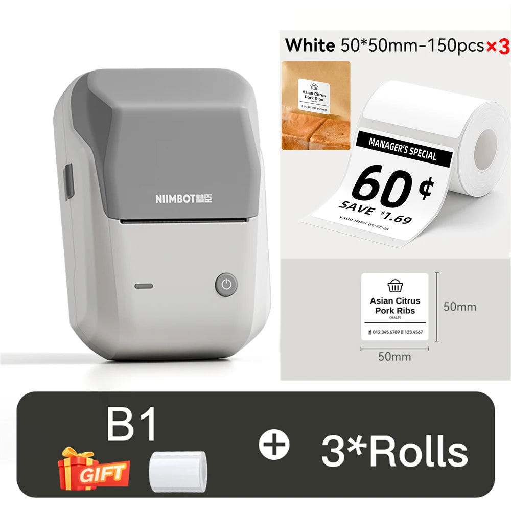 B1 Portable Thermal Printer with Tapes 2 Inch Adhesive Label Printer Mini Bluetooth Sticker Maker Support Smartphones PC