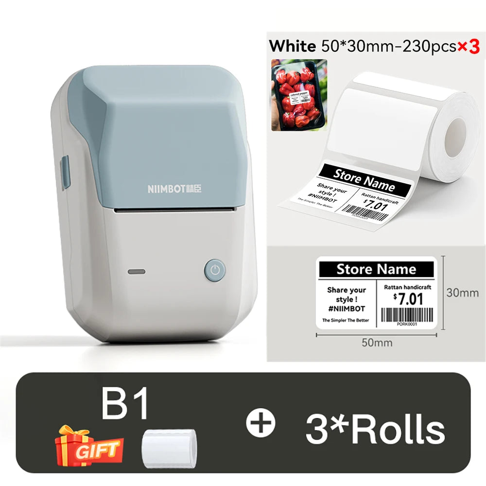 B1 Portable Thermal Printer with Tapes 2 Inch Adhesive Label Printer Mini Bluetooth Sticker Maker Support Smartphones PC