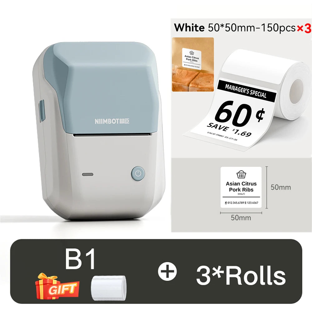 B1 Portable Thermal Printer with Tapes 2 Inch Adhesive Label Printer Mini Bluetooth Sticker Maker Support Smartphones PC