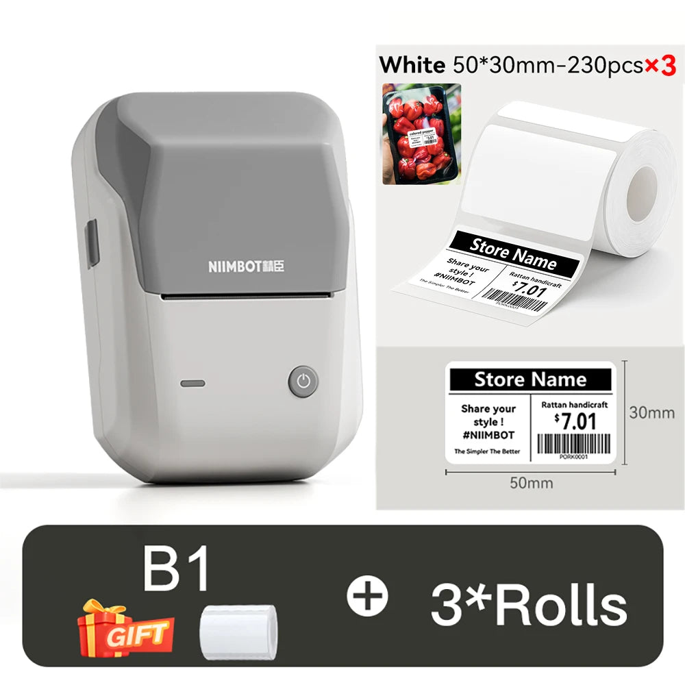 B1 Portable Thermal Printer with Tapes 2 Inch Adhesive Label Printer Mini Bluetooth Sticker Maker Support Smartphones PC